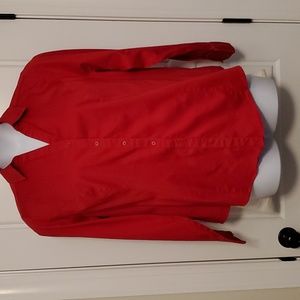 Red v neck button up blouse